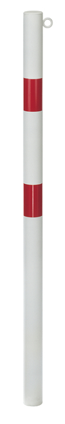 Bollard standard SK, round, Material: raw steel, Surface: hot-dip galvanised, white powder-coated with two red, reflecting rings, for setting in concrete, Post dia.: 76 mm, Height above ground: 1000 mm, Total length of post: 1500 mm, No. of eyes: 1
