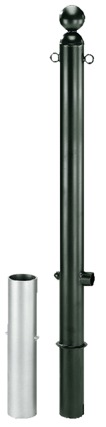 Bollard Bella, Material: raw steel, Surface: hot-dip galvanised, powder-coated anthracite-metallic, for setting in concrete, removable, Post dia.: 60 mm, Height above ground: 1000 mm, Total length of post: 1200 mm, Ground sleeve dia.: 65 mm, Length of ground sleeve: 400 mm, No. of eyes: 0
