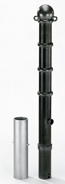 Bollard Vario, Material: raw steel, Surface: hot-dip galvanised, powder-coated anthracite-metallic, for setting in concrete, removable, Post dia.: 89 mm, Height above ground: 1000 mm, Total length of post: 1200 mm, Ground sleeve dia.: 101 mm, Length of ground sleeve: 400 mm