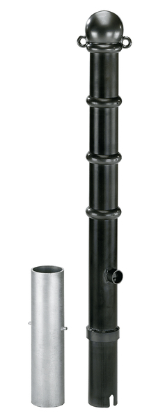 Bollard Vario, Material: raw steel, Surface: hot-dip galvanised, powder-coated anthracite-metallic, for setting in concrete, removable, Post dia.: 89 mm, Height above ground: 1000 mm, Total length of post: 1200 mm, Ground sleeve dia.: 101 mm, Length of ground sleeve: 400 mm