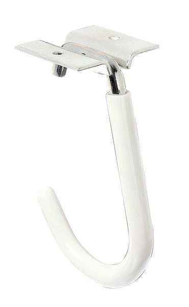 Bicycle hook, curved, for fixing to the ceiling, Material: raw steel, Surface: blue galvanised, Contents per PU: 1 Piece, Depth of hook: 90 mm, Height: 115 mm, Depth: 50 mm, Plate width: 60 mm, Plate length: 50 mm, Diameter: 8 mm, Retail packaged