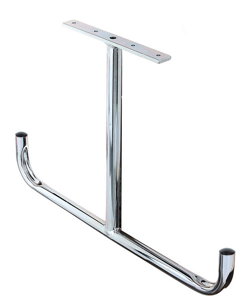 Ceiling hook, T shape, angled, Material: raw steel, Surface: blue galvanised, Total width: 430 mm, Total height: 295 mm, Width of screw-on plate: 180 mm, Height of hook: 95 mm, Max. load capacity: 20 kg, Plate: 20 x 5 mm, Tube Ø: 18 mm