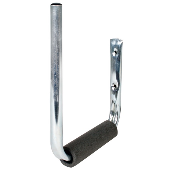 Surfboard holder, angled, for fixing to the wall, Material: raw steel, Surface: blue galvanised, Height: 180 mm, Depth: 200 mm, Height of hook: 270 mm, Max. load capacity: 15 kg, Tube Ø: 18 mm