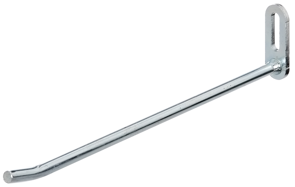 Pegboard hook, angled, Material: raw steel, Surface: blue galvanised, Depth: 200 mm, Max. load capacity: 16 kg, Diameter: 7 mm