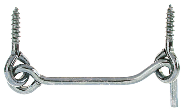 Hook and eye, with eyes, Material: raw steel, Surface: galvanised, thick-film passivated, for screwing in, Contents per PU: 1 Piece, Length: 80 mm, Hook dia.: 4 mm, Retail packaged