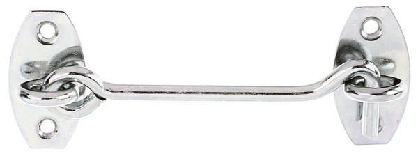 Sturmhaken, mit Ösen auf Platten, mit versenkten Schraublöchern, Material: Stahl roh, Oberfläche: galvanisch verzinkt, Dickschichtschutz, zum Anschrauben, Inhalt pro PE: 1 St., Abstand Mitte - Mitte Öse: 100 mm, Haken-Ø: 5,2 mm, Anzahl Löcher: 4, Loch: Ø4 mm, SB-verpackt