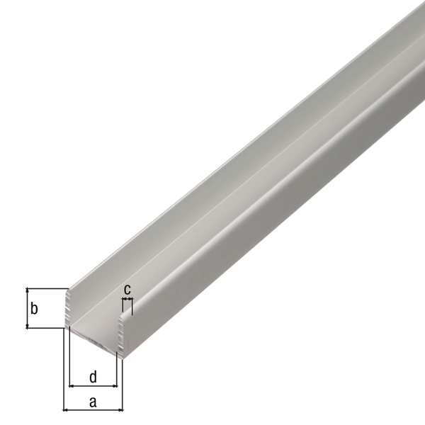 Profil U, samozaciskowy, materiał: aluminium, powierzchnia: anodowana srebrna, Szerokość: 8,9 mm, Wysokość: 10 mm, Grubość materiału: 1,5 mm, Szerokość światła: 5,9 mm, Długość: 1000 mm