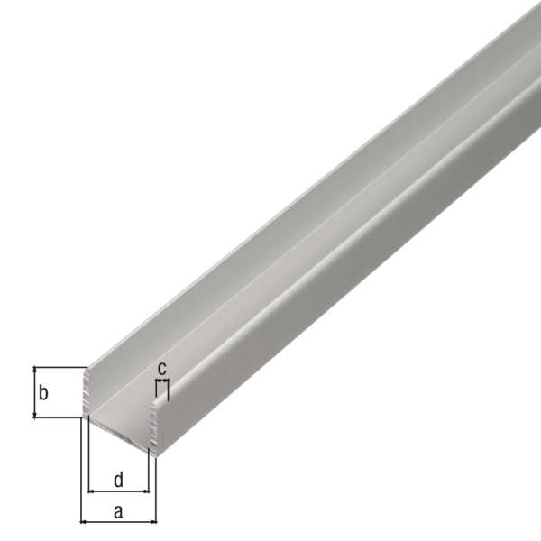 Profil U, samozaciskowy, materiał: aluminium, powierzchnia: anodowana srebrna, Szerokość: 10,9 mm, Wysokość: 10 mm, Grubość materiału: 1,5 mm, Szerokość światła: 7,9 mm, Długość: 1000 mm