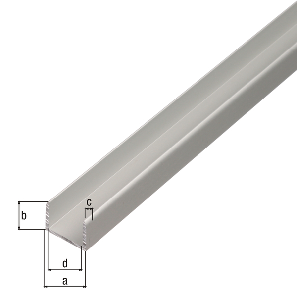 U profile, self-adhesive, Material: Aluminium, Surface: silver anodised, Width: 10.9 mm, Height: 10 mm, Material thickness: 1.5 mm, Clear width: 7.9 mm, Length: 2000 mm