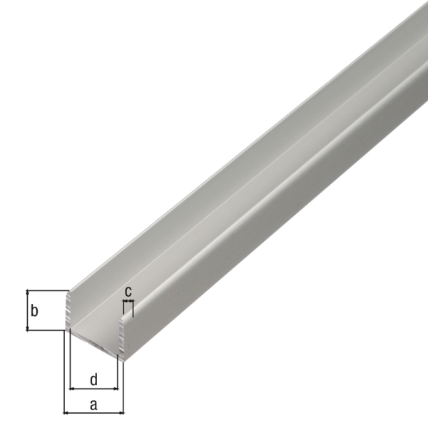 U-Profil, selbstklemmend, Material: Aluminium, Oberfläche: silberfarbig eloxiert, Breite: 22,5 mm, Höhe: 22 mm, Materialstärke: 1,8 mm, lichte Breite: 18,9 mm, Länge: 1000 mm
