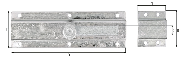 Türriegel mit Knopfgriff, Material: Stahl roh, Oberfläche: galvanisch verzinkt, Dickschichtschutz, mit Schlaufe, Länge: 200 mm, Breite: 57 mm, Schieberbreite: 25 mm, Schlaufenbreite: 50 mm, Schlaufenlänge: 58 mm, Ausschub: 78 mm, Anzahl Löcher: 10, Loch: Ø5,5 mm