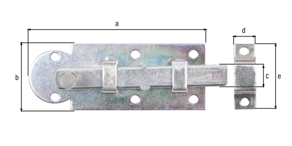 Fensterriegel mit Knopfgriff, Material: Stahl roh, Oberfläche: galvanisch verzinkt, Dickschichtschutz, Ausführung: gerade, mit befestigter Schlaufe, Plattenlänge: 80 mm, Plattenbreite: 30 mm, Schieberbreite: 10 mm, Schlaufenbreite: 10 mm, Schlaufenlänge: 30 mm, Anzahl Löcher: 8, Loch: Ø3,5 mm