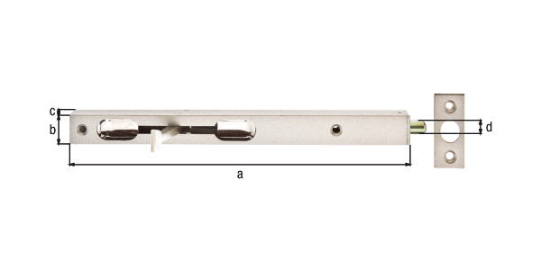 Flush bolt with lever, Material: raw steel, Surface: silver painted, with locking plate, Length: 220 mm, Width: 20 mm, Height: 15 mm, Bolt-Ø: 10 mm