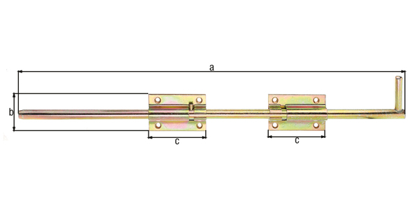 Bolzen-Stangenriegel, mit versenkten Schraublöchern, Material: Stahl roh, Oberfläche: galvanisch verzinkt, Dickschichtschutz, mit befestigter Schlaufe, Länge: 600 mm, Plattenlänge: 90 mm, Plattenbreite: 60 mm, Bolzen-Ø: 16 mm, Schlaufenbreite: 30 mm, Schlaufenlänge: 57 mm, Anzahl Löcher: 8 / 2, Loch: Ø6,5 / Ø5 mm