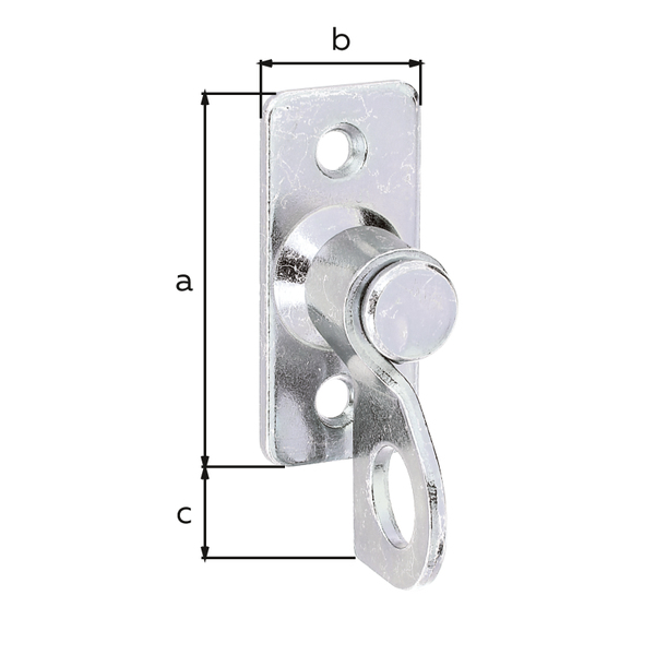 Latch fastener on plate, with countersunk screw holes, Material: raw steel, Surface: galvanised, thick-film passivated, Plate length: 45 mm, Plate depth: 20 mm, Distance plate - sash lock: 4.5 mm, No. of holes: 2, Hole: Ø4.5 mm