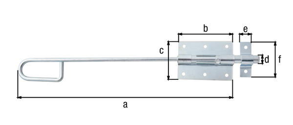 Catenaccio a cannone con asta lunga, Materiale: acciaio grezzo, superficie: zincata blu, con guida asta fissata, lunghezza: 400 mm, Lunghezza piastra: 90 mm, Larghezza piastra: 67 mm, Perno-Ø: 13,5 mm, 18 mm, 61 mm, Corsa del catenaccio: 41 mm, Numero di fori: 8, Foro: Ø5 mm