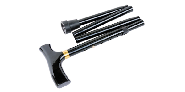 Folding cane, adjustable, Material: cane: aluminium, grip: wood, colour: black, adjustable from: 840 - 940, Length, folded: 290 mm, Tube Ø: 19 mm, Max. load capacity: 110 kg, Retail packaged