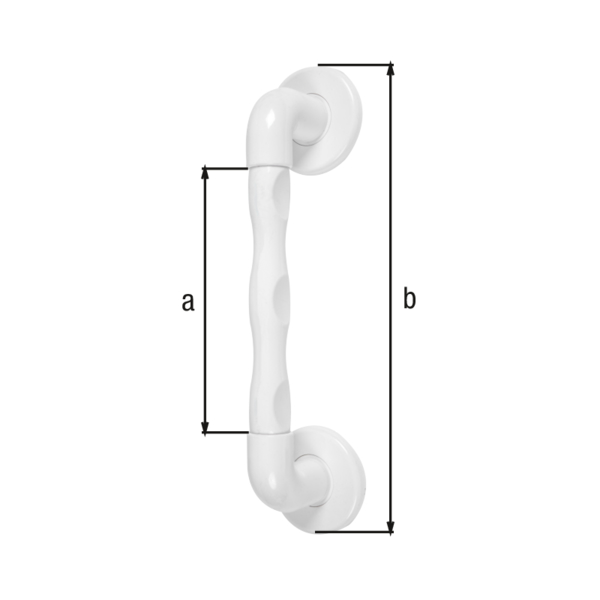 Handle, ergonomic, Material: plastic, colour: white, Handle-Ø: 34.8 mm, Grip length: 211 mm, Total length: 400 mm, Distance from wall: 57 mm, Mounting plate-Ø: 91 mm, Max. load capacity: 150 kg, Retail packaged