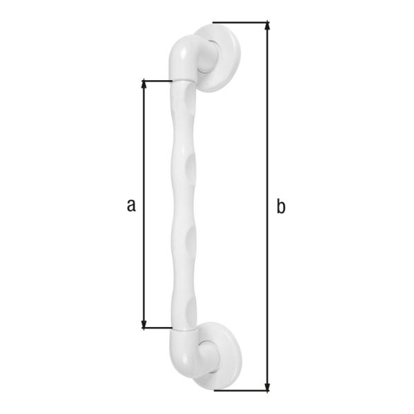 Handle, ergonomic, Material: plastic, colour: white, Handle-Ø: 34.8 mm, Grip length: 324 mm, Total length: 506 mm, Distance from wall: 57 mm, Mounting plate-Ø: 91 mm, Max. load capacity: 150 kg, Retail packaged