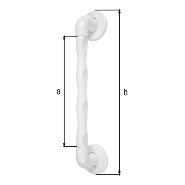 Handle, ergonomic, Material: plastic, colour: white, Handle-Ø: 34.8 mm, Grip length: 324 mm, Total length: 506 mm, Distance from wall: 57 mm, Mounting plate-Ø: 91 mm, Max. load capacity: 150 kg