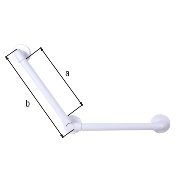 Offset handle adjustable, riffled, Material: plastic, colour: white, Leg length: 324 mm, Handle-Ø: 34 mm, Distance from wall: 57 mm, Mounting plate-Ø: 91 mm, Max. load capacity: 100 kg, Retail packaged