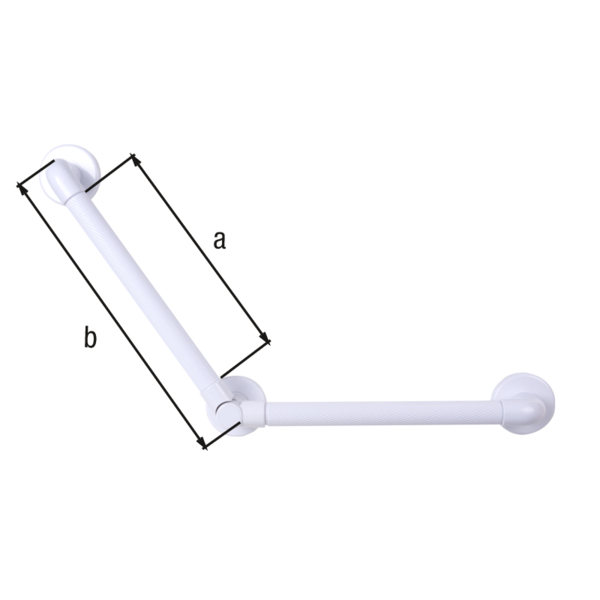 Offset handle adjustable, riffled, Material: plastic, colour: white, Leg length: 324 mm, Handle-Ø: 34 mm, Distance from wall: 57 mm, Mounting plate-Ø: 91 mm, Max. load capacity: 100 kg