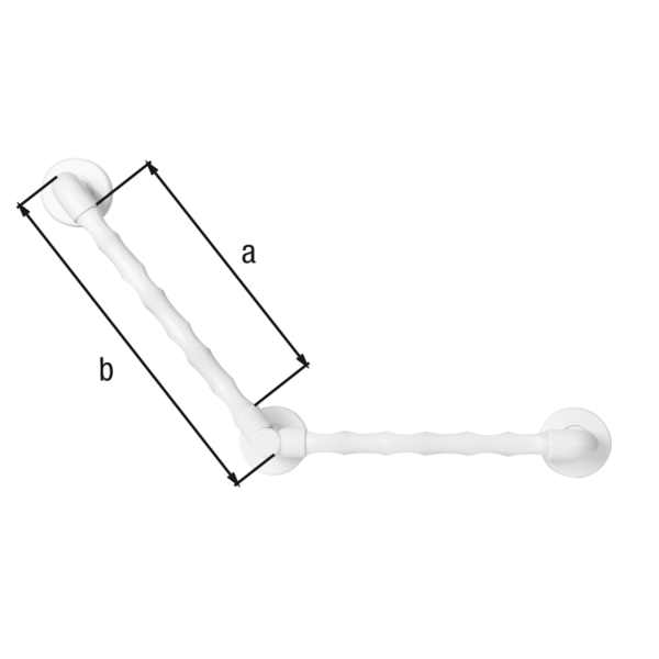 Winkelgriff verstellbar, ergonomisch, Material: Kunststoff, Farbe: weiß, Schenkellänge: 324 mm, Griff-Ø: 36 mm, verstellbar von: 90 - 220 °, Wandabstand: 57 mm, Befestigungsplatte-Ø: 91 mm, Belastung max.: 150 kg