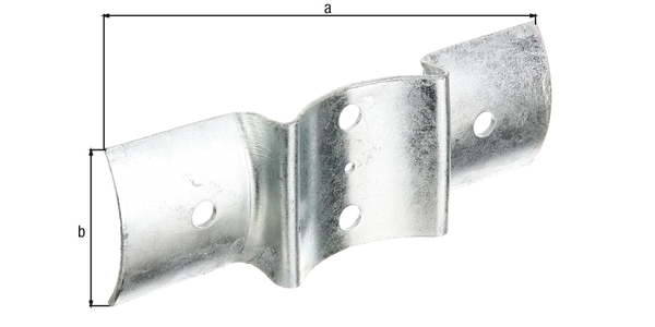 Palisade fencing bracket, for posts and palisade posts, Ø 100 mm, Material: raw steel, Surface: hot-dip galvanised, Total length: 200 mm, Total width: 70 mm, Material thickness: 2.50 mm, No. of holes: 4 / 1, Hole: Ø11 / Ø5 mm