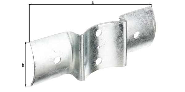 Zaun-Riegelbeschlag, für Pfosten und Palisaden Ø100 mm, Material: Stahl roh, Oberfläche: feuerverzinkt, Gesamtlänge: 200 mm, Gesamtbreite: 70 mm, Materialstärke: 2,50 mm, Anzahl Löcher: 4 / 1, Loch: Ø11 / Ø5 mm