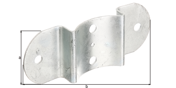 Palisade fencing bracket, for posts and half-round fence rails, Ø 100 mm, Material: raw steel, Surface: hot-dip galvanised, Total length: 70 mm, Total width: 180 mm, Material thickness: 2.50 mm, No. of holes: 4 / 1, Hole: Ø11 / Ø5 mm, CutCase