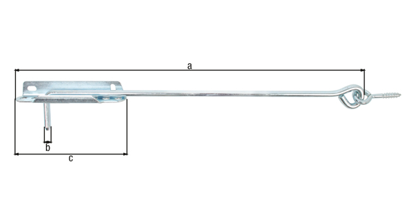 Sturmhaken, mit Feststellplatte, Material: Stahl roh, Oberfläche: galvanisch blau verzinkt, zum Einschrauben, Länge: 300 mm, Haken-Ø: 8 mm, Plattenlänge: 140 mm, Anzahl Löcher: 2, Loch: 6,5 x 12 mm, Frankreich-Artikel