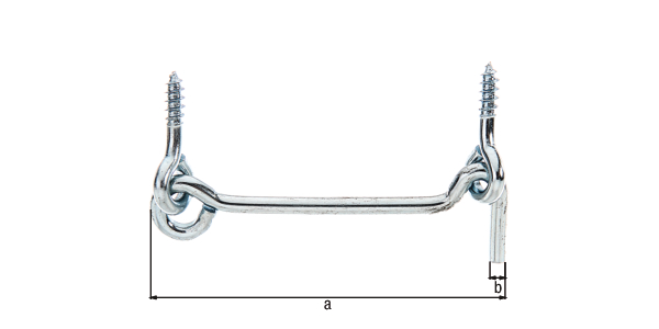 Hook and eye, with eyes, Material: raw steel, Surface: blue galvanised, for screwing in, Length: 76 mm, Hook dia.: 4 mm