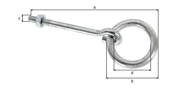 Anneau de fixation avec écrou, Matériau: Acier brut, Finition: zinguée, à visser, Longueur: 130 mm, 65 mm, Filetage-Ø: 9 mm, 45 mm, Épaisseur: 10,00 mm, Filetage: M10 x 30 mm
