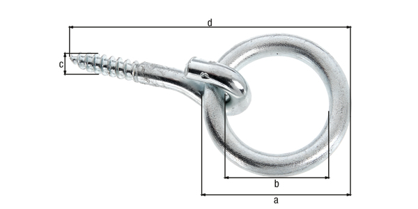 Mounting ring with screw, Material: raw steel, Surface: blue galvanised, for screwing in, External dia.: 65 mm, Inner dia.: 45 mm, Thread-Ø: 10 mm, Length: 125 mm, Thread length: 40 mm, Material thickness: 10.00 mm