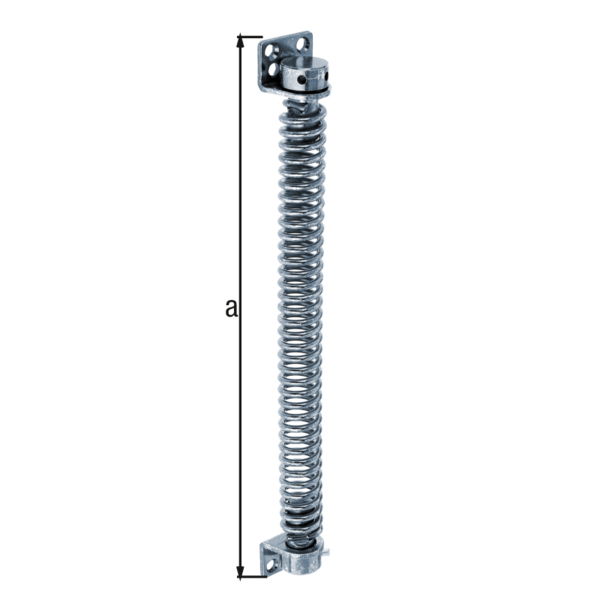 Gate spring, with countersunk screw holes, Material: raw steel, Surface: blue galvanised, for screwing on, Total length: 280 mm, CutCase