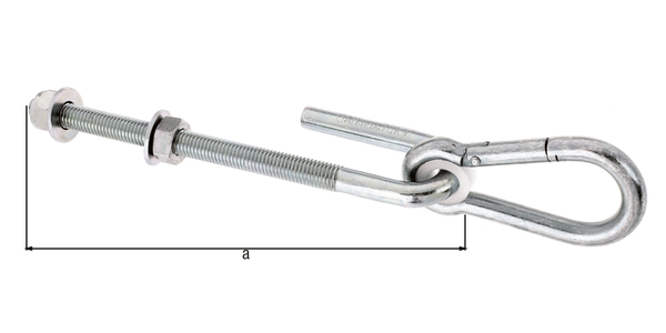 Крюк для качелей, Материал: Сталь необработанная, Поверхность: гальваническая оцинковка, с толстопленочной пассивацией, для сквозного ввинчивания, Длина: 200 мм, Резьба: M12