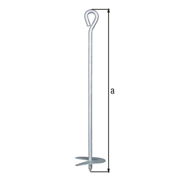 Staffa per ancoraggio nel terreno, Materiale: acciaio grezzo, superficie: zincata a fuoco, lunghezza: 525 mm, Modello: da avvitare, Ø-Occhiolino: 100 mm, Elenco pezzi SAP