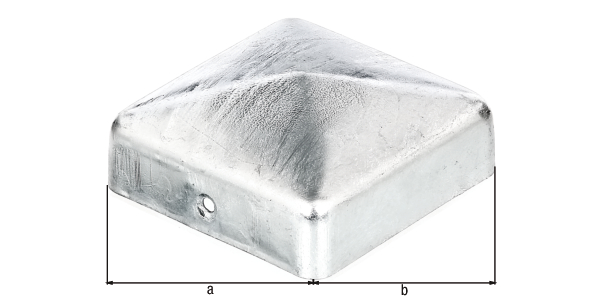 Pfostenkappe für Holzpfosten, eckig, mit versenkten Schraublöchern, flache Form, Material: Stahl roh, Oberfläche: feuerverzinkt, Länge: 70 mm, Breite: 70 mm