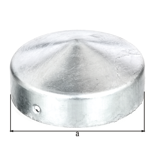 Post cap for wooden post, round, with countersunk screw holes, flat shaped, Material: raw steel, Surface: hot-dip galvanised, Diameter: 80 mm