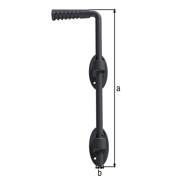 Bodenschieber Ovado, mit versenkten Schraublöchern, Material: Stahl, Oberfläche: verzinkt, graphitgrau kunststoffbeschichtet, Gesamthöhe: 400 mm, Durchmesser: 16 mm, Abstand Bolzen - Tor: 36 mm, Anzahl Löcher: 4, Loch: Ø5,5 mm