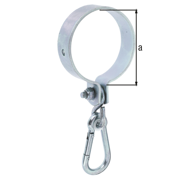 Swing hook for round timber, Material: raw steel, Surface: galvanised, thick-film passivated, Circlip dia.: 100 mm