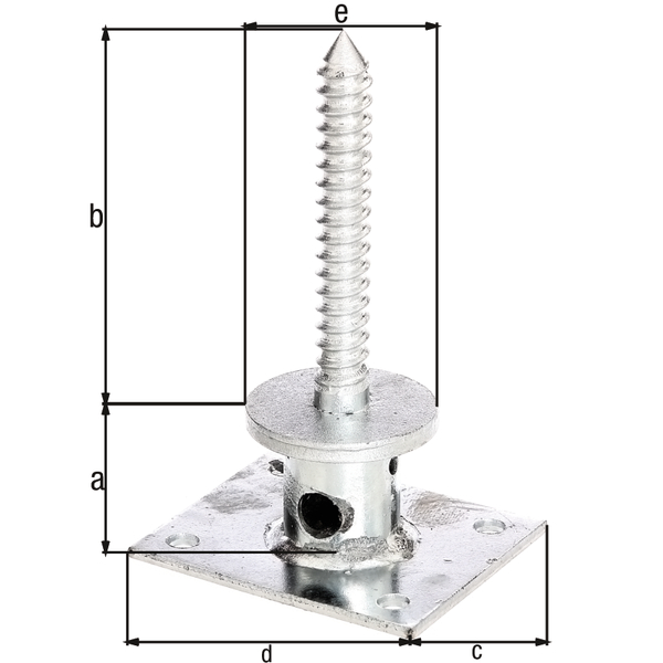 Pfostenträger für verdeckte Holzbefestigung, Material: Stahl roh, Oberfläche: feuerverzinkt, zum Aufschrauben, mit CE-Kennzeichnung nach ETA-10/0210, Abstand Unterkante Auflageplatte-Oberkante Aufschraubplatte: 45 mm, Länge Schraube: 140 mm, Plattenlänge: 100 mm, Plattenbreite: 120 mm, Platten-Ø: 70 mm