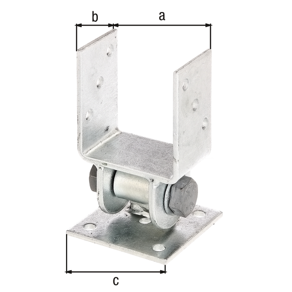 Pfostenträger mit beweglichem Oberteil für schräge Mauern, Material: Stahl roh, Oberfläche: feuerverzinkt, zum Aufschrauben, lichte Breite: 91 mm, Tiefe: 60 mm, Plattenlänge: 100 mm, Anzahl Löcher: 10, Loch: Ø11 mm