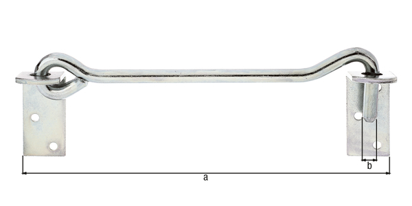 Sturmhaken, mit Winkelplatten, Material: Stahl roh, Oberfläche: galvanisch verzinkt, Dickschichtschutz, zum Anschrauben, Länge: 200 mm, Haken-Ø: 8 mm, Anzahl Löcher: 4, Loch: Ø5 mm