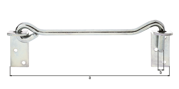 Sturmhaken, mit Winkelplatten, Material: Stahl roh, Oberfläche: galvanisch verzinkt, Dickschichtschutz, zum Anschrauben, Länge: 590 mm, Haken-Ø: 12 mm, Anzahl Löcher: 6, Loch: Ø6,5 mm