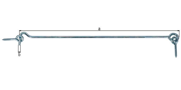 Hook and eye, with eyes, Material: raw steel, Surface: galvanised, thick-film passivated, for screwing in, Length: 400 mm, Hook dia.: 6 mm