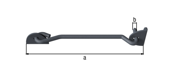 Ovado Hook and eye, with eyes on plates, Material: steel, Surface: galvanised, graphite grey powder-coated, Length: 233 mm, Hook dia.: 8 mm, No. of holes: 4, Hole: Ø5 mm