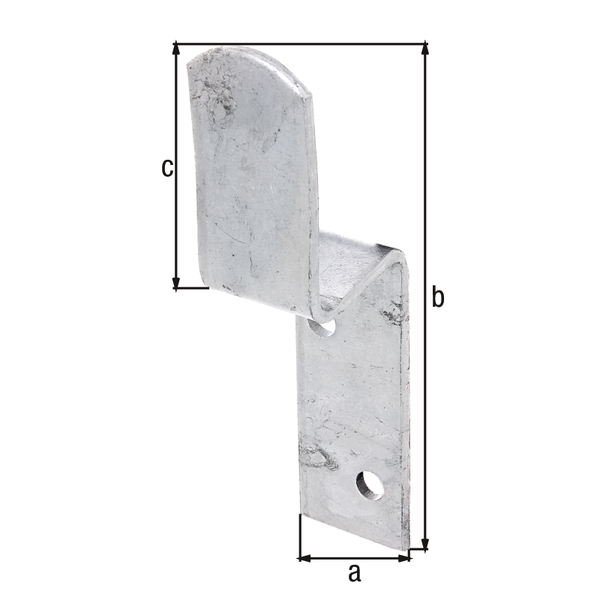 Zaunriegelhalter, Material: Stahl roh, Oberfläche: feuerverzinkt, Gesamtbreite: 34 mm, Gesamthöhe: 160 mm, Höhe Haken: 66 mm, Materialstärke: 4,00 mm, Anzahl Löcher: 2, Loch: Ø9 mm