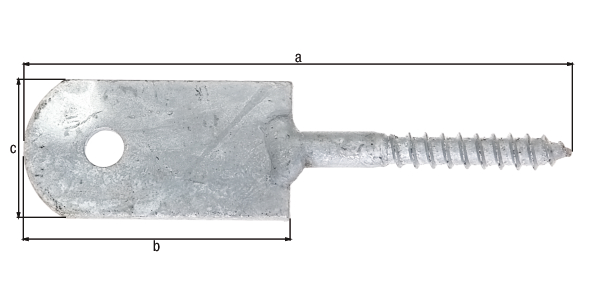 Zaunriegelhalter, Material: Stahl roh, Oberfläche: feuerverzinkt, zum Anschrauben, Gesamtlänge: 120 mm, Länge Lasche: 60 mm, Gesamtbreite: 30 mm, Materialstärke: 4,00 mm, Holzgewinde-Ø: 8 x 60 mm, Anzahl Löcher: 1, Loch: Ø8,5 mm