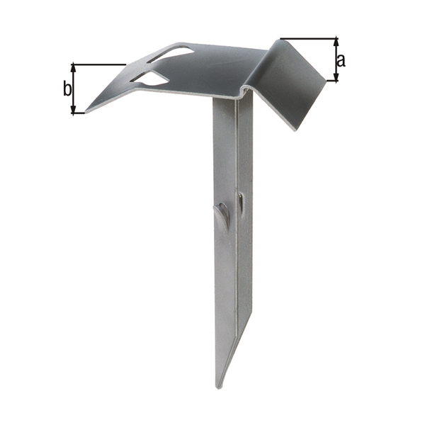 Gate stop, with long holes, Material: raw steel, Surface: hot-dip galvanised, with welded on ground pin, for driving in, Height of delivery plate: 47 mm, Width: 125 mm, Drive-in depth: 370 mm, No. of holes: 1, Hole: 45 x 22 mm